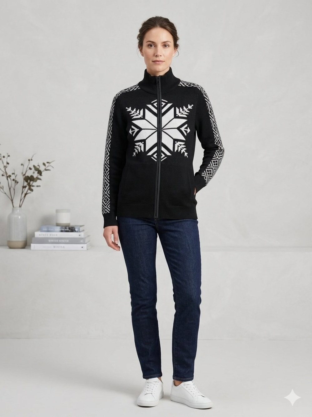 Ralph Lauren Black & White Nordic Zip Cardigan